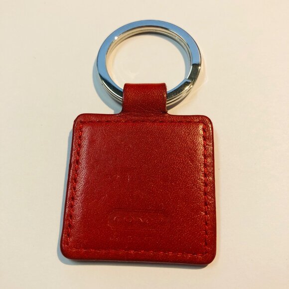 Coach Red Leather Keychain Fob Square Shape With Silver KeyRing - Picture 3 of 4